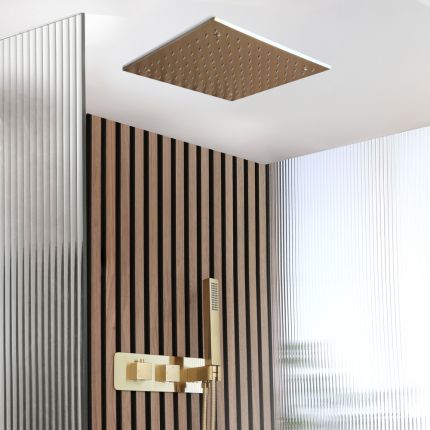 Milano Lyra - Thermostatic Shower with Diverter, 400mm Recessed Head and Hand Shower (2 Outlet) - Brushed Brass