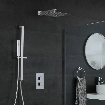 Milano Arvo - Chrome Thermostatic Shower with Diverter, Shower Head, Hand Shower and Riser Rail (2 Outlet)