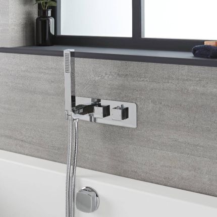 Milano Arvo - Chrome Thermostatic Shower with Diverter, Overflow Bath Filler and Hand Shower (2 Outlet)