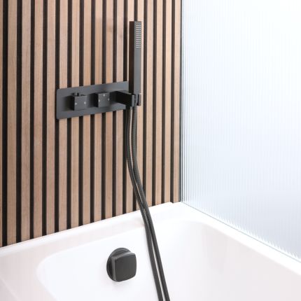 Milano Preto - Thermostatic Shower with Diverter, Overflow Bath Filler and Hand Shower (2 Outlet) - Black
