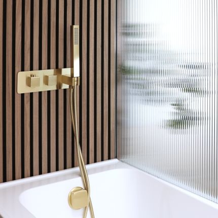 Milano Lyra - Thermostatic Shower with Diverter, Overflow Bath Filler and Hand Shower (2 Outlet) - Brushed Brass
