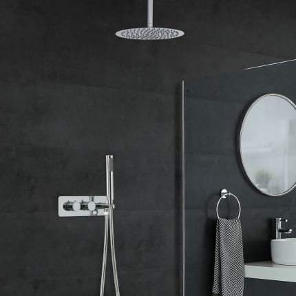 Milano Mirage - Chrome Thermostatic Shower with Diverter, Ceiling Mounted Shower Head and Hand Shower (2 Outlet)