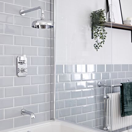 Milano Elizabeth - Chrome and White Traditional Thermostatic Shower with Diverter, Shower Head and Bath Spout (2 Outlet)