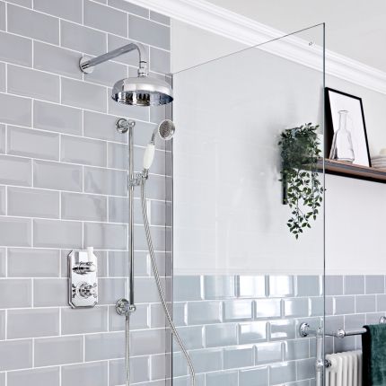 Milano Elizabeth - Chrome and White Traditional Thermostatic Shower with Diverter, Shower Head, Hand Shower and Riser Rail (2 Outlet)