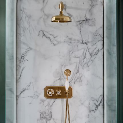 Milano Elizabeth - Brushed Brass Traditional Thermostatic Shower with Diverter, Shower Head and Hand Shower (2 Outlet)