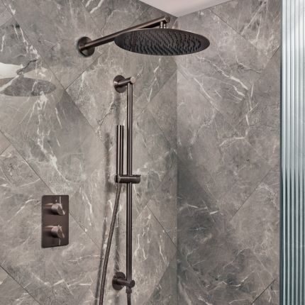 Milano Otto - Modern Thermostatic Shower with Wall Mounted Shower Head and Riser Rail Kit - Choice of Finish (2 Outlets)