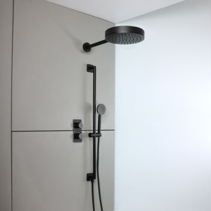 Milano Lune - Thermostatic Shower with Diverter, Shower Head and Riser Rail with Hand Shower (2 Outlet) - Choice of Finish