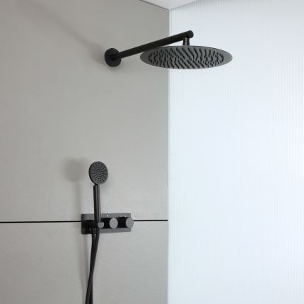 Milano Lune - Modern Thermostatic Shower with Diverter, Shower Head and Hand Shower (2 Outlet) - Choice of Finish