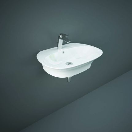 RAK Sensation - Gloss White Modern Wall Hung Basin - 650mm x 460mm (1 Tap-Hole)