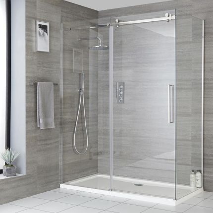 Milano Portland - Frameless Sliding Door Shower Enclosure - Choice of Sizes and Side Panel