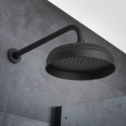Milano Elizabeth - Black 200mm Traditional Apron Shower Head and Wall Arm