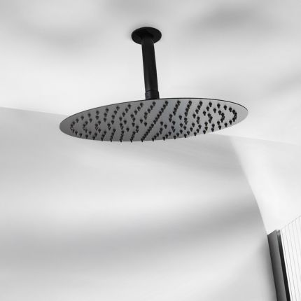 Milano Nero - 300mm Round Shower Head and Ceiling Arm - Black