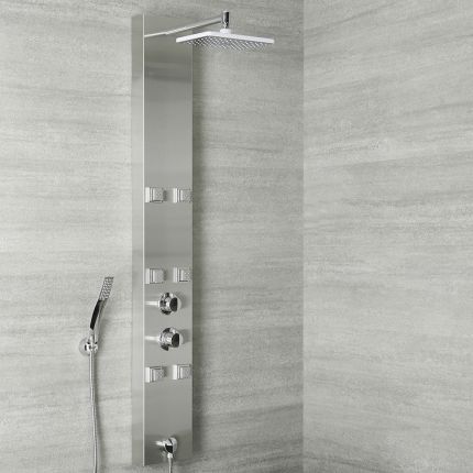 Milano Easton - Modern Exposed Thermostatic Shower Tower Panel with Shower Head, 6 Body Jets and Hand Shower