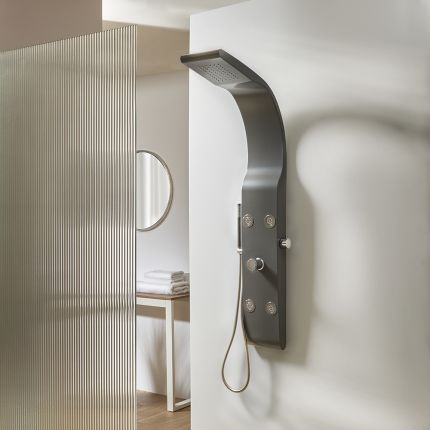 Milano Barton - Modern Shower Tower Panel with Shower Head, Hand Shower and Body Jets - Anthracite