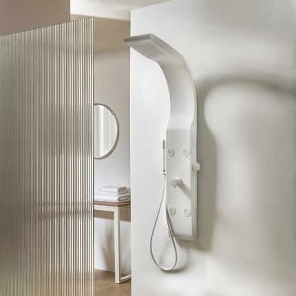Milano Barton - Modern Shower Tower Panel with Shower Head, Hand Shower and Body Jets - White