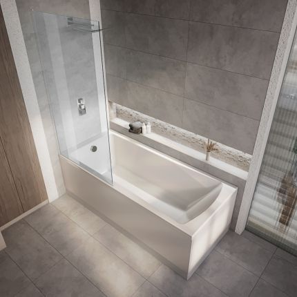Milano Elswick - Modern Square Single Ended Shower Bath with Chrome Bath Screen - Choice of Size and Panels