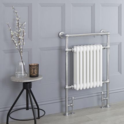 Milano Elizabeth - White and Chrome Traditional Heated Towel Rail - 930mm x 620mm