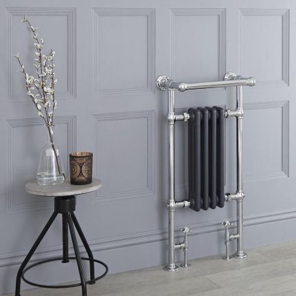 Milano Elizabeth - Anthracite and Chrome Traditional Heated Towel Rail - 930mm x 452mm (With Overhanging Rail)