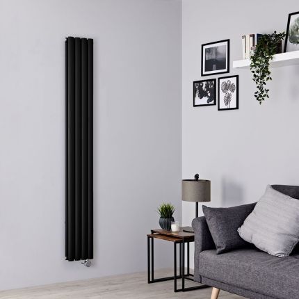 Milano x ECOSO Aruba Slim - Electric Black Vertical Designer Radiator - 1780mm x 236mm (Double Panel) - with Wi-FI Thermostatic Heating Element