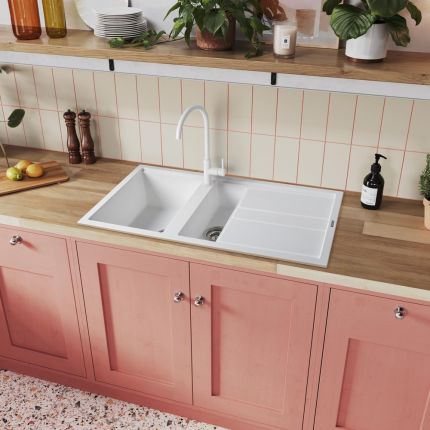 Rangemaster Topaz - 1.5 Bowl Granite Inset Kitchen Sink - 1000mm x 510mm - Choice of Finish