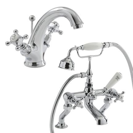 Milano Elizabeth - Traditional Crosshead Basin Mixer and Bath Shower Mixer Tap Set - Choice of Finish