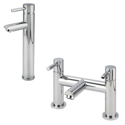 Milano - Modern Round High Rise Basin Mixer and Bath Filler Mixer Tap Set - Choice of Finish