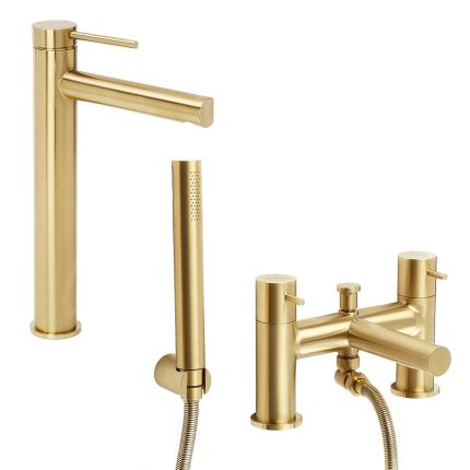 Milano Otto - Modern High Rise Basin Mixer and Bath Shower Mixer Tap Set - Choice of Finish