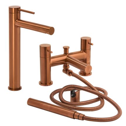 Milano Otto - Modern High Rise Basin Mixer and Bath Shower Mixer Tap Set - Choice of Finish