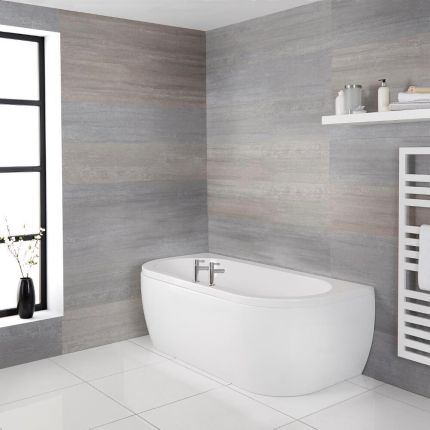 Milano Mellor - White Modern Curved D -Shape Bath and Panel - 1700mm x 800mm
