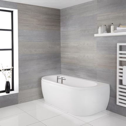Milano Mellor - White Modern Curved D -Shape Bath and Panel - 1700mm x 800mm