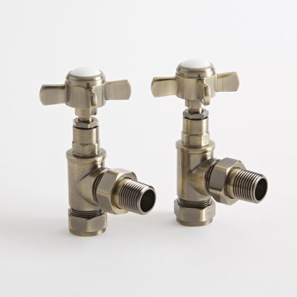 Milano - Brushed Brass Traditional Angled Radiator Valves (Pair)