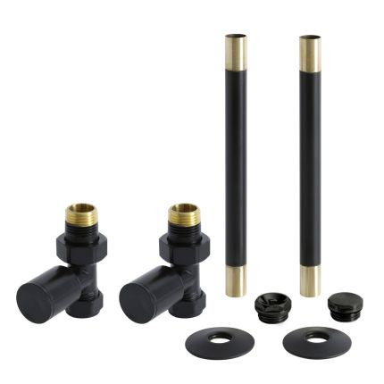Milano - Modern Straight Radiator Valve and Pipe Set - Black