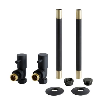 Milano - Modern Angled Radiator Valve and Pipe Set - Black