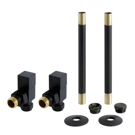 Milano - Modern Square Angled Radiator Valve and Pipe Set - Black