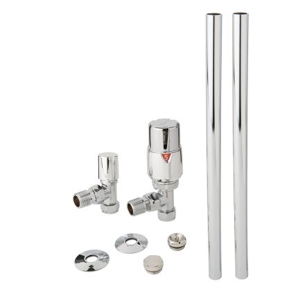 Milano - Modern Thermostatic Angled Radiator Valve and Pipe Set - Chrome