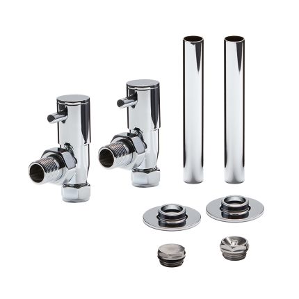 Milano - Minimalist Angled Radiator Valve and Pipe Sleeve Set - Choice of Finish