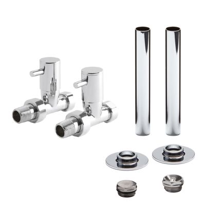 Milano - Chrome Minimalist Straight Radiator Valve and Pipe Sleeve Set