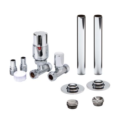 Milano - Thermostatic Straight Radiator Valve and Pipe Sleeve Set - Chrome