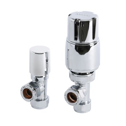 Milano - Thermostatic Chrome Angled Radiator Valves with Safety Cap (Pair)