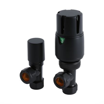 Milano - Modern Black Thermostatic Angled Radiator Valves