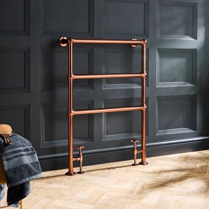 Milano Derwent - Traditional Minimalist Brushed Copper Heated Towel Rail - 966mm x 673mm