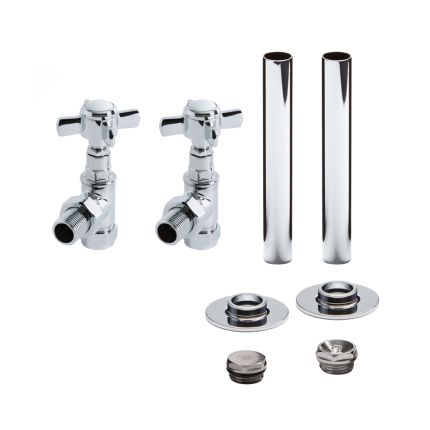 Milano - Angled Traditional Radiator Valve and Pipe Sleeve Set - Chrome