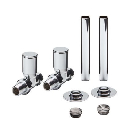Milano - Modern Straight Radiator Valve and Pipe Sleeve Set - Choice of Finish