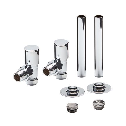 Milano - Modern Angled Radiator Valve and Pipe Sleeve Set - Chrome
