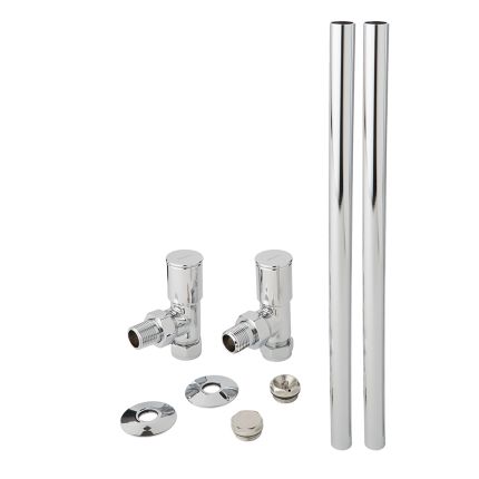 Milano - Modern Angled Radiator Valve and Pipe Set - Chrome