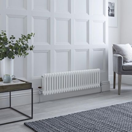 Milano Windsor - White Horizontal Traditional Column Radiator - 300mm x 1190mm (Double Column)
