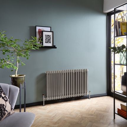 Milano Windsor - Metallic Silver Horizontal Traditional Double Column Radiator - Choice of Size