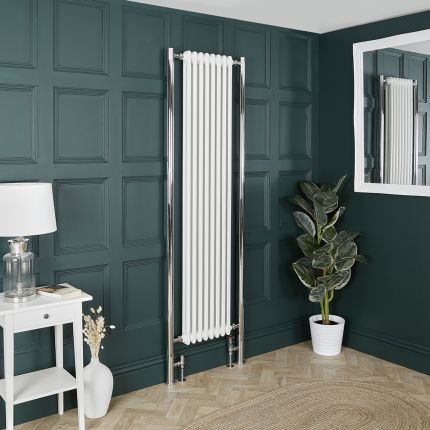 Milano Windsor - Vertical Traditional Column Radiator - 2 Column - White - Custom Extension Pipe Colours