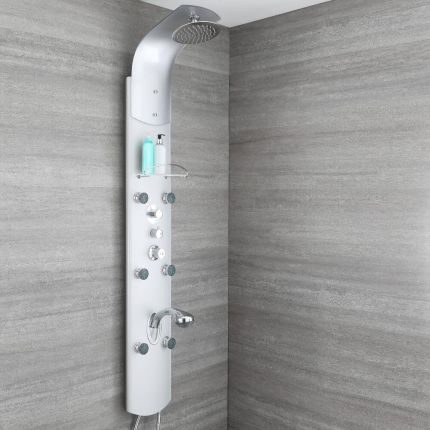 Milano Baya - Modern Exposed Thermostatic Shower Tower Panel with Large Shower Head, Hand Shower and Body Jets - Chrome