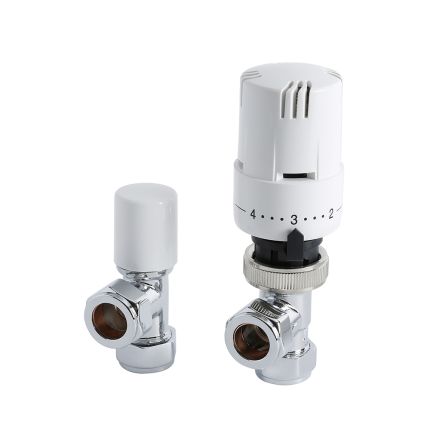 Milano - White Thermostatic Angled Radiator Valves (Pair)